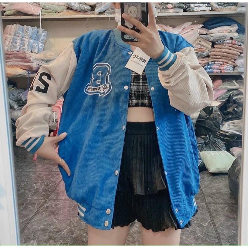 Áo Khoác Bomber Nhung Gân Tăm 2 Lớp Thêu Chữ D&BAD Áo BomBer Bóng Chày Nam Nữ Phong Cách Hàn Quốc