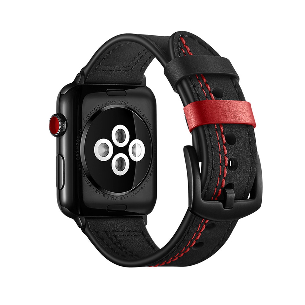 Dây đồng hồ, dây da 07 viền chỉ khóa thép không gỉ cho Apple Watch