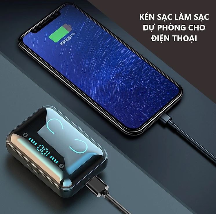 Tai nghe bluetooth không dây F9 True wireless Dock Sạc có Led Báo Pin Kép