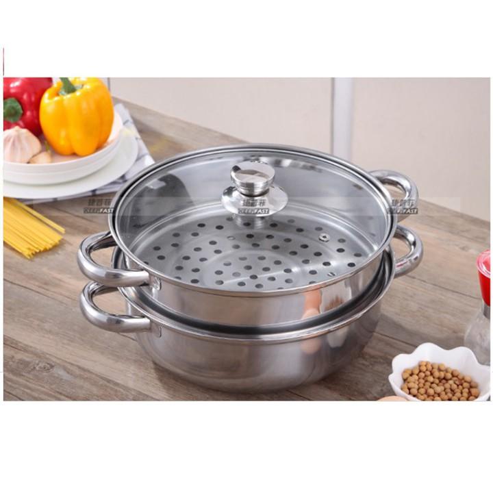 Nồi hấp 2 tầng inox, nồi hấp xôi, bánh bao size 28cm chất lượng tốt