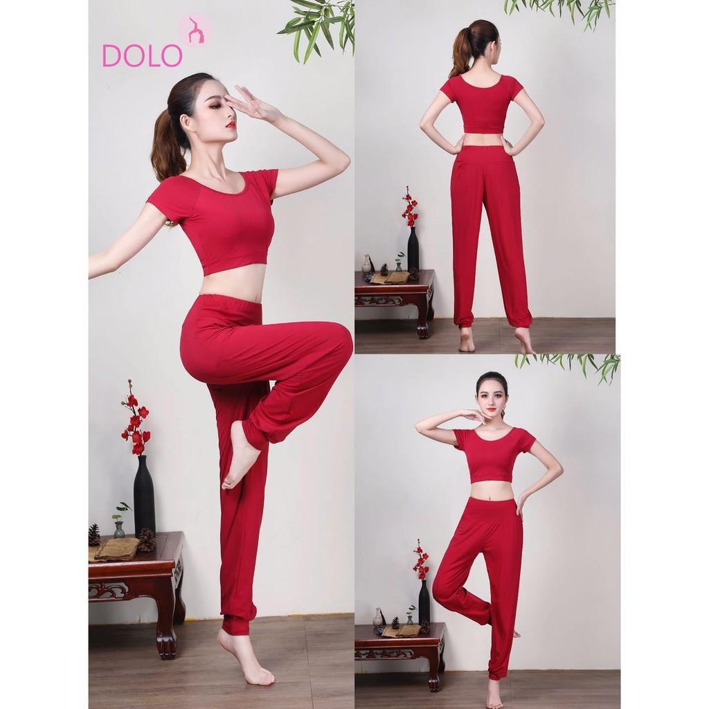 BỘ ALIBABA ĐỔ ĐÔ - áo croptop có mút, quần bo gấu, cotton mịn loại 1 - quảng châu