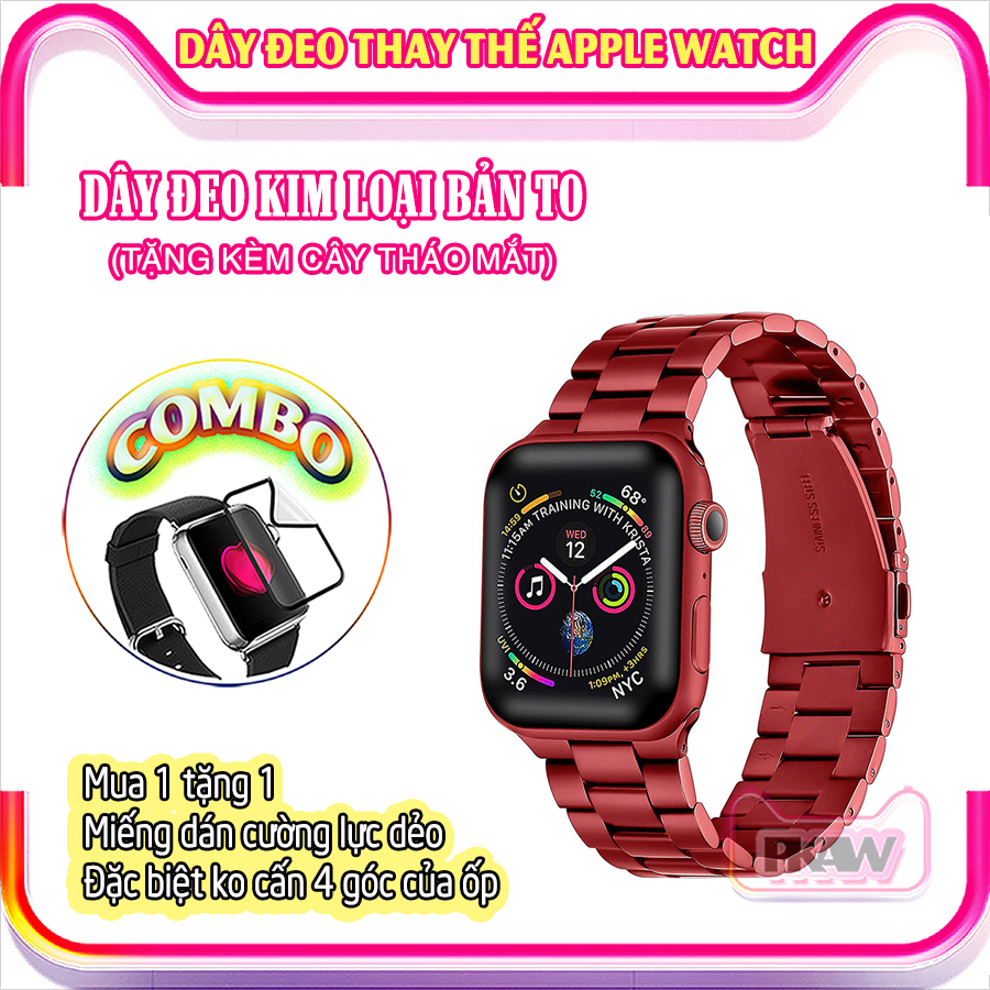 Dây đeo kim loại bản to dành cho Apple Watch 7/6/5/4/3/2/1 size 38/40/41/42/44/45 - nhiều màu