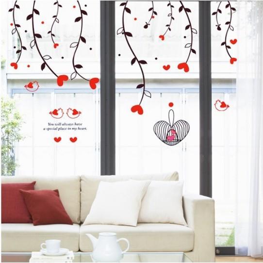 Decal trang trí Rèm dây trái tim đỏ