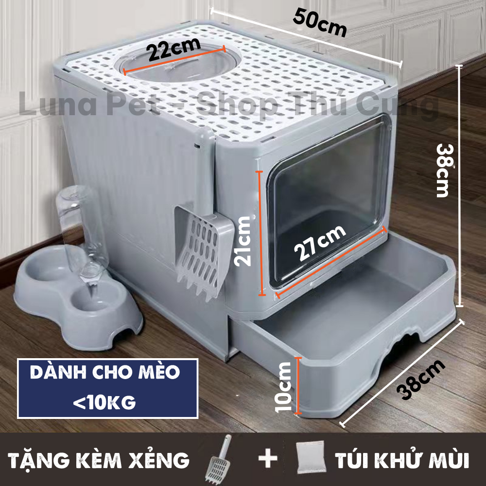 Nhà vệ sinh cho mèo có cửa cỡ lớn Luna Pet NV04 - Nhà vệ sinh mèo có nắp đậy chồng văng