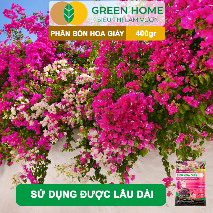 Phân Bón Hoa Giấy GreenHome, Bao 400gr, Hữu Cơ, Ra Bông Nhiều, Lâu Tàn, Giúp Thân Cứng Cáp, Tạo Tán