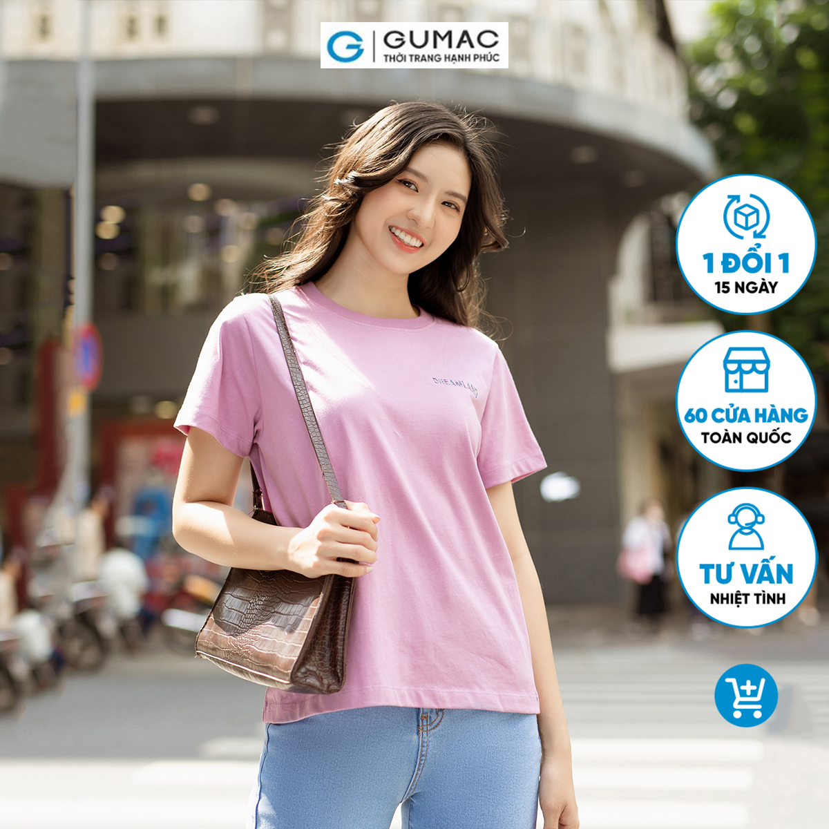 Áo thun nữ cổ tròn nhiều màu in chữ trẻ trung năng động thời trang GUMAC ATD06081