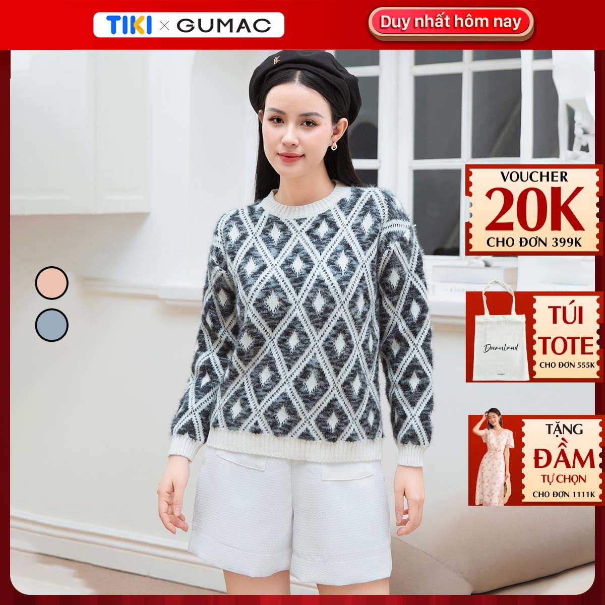 Áo len họa tiết caro thời trang GUMAC AD10046