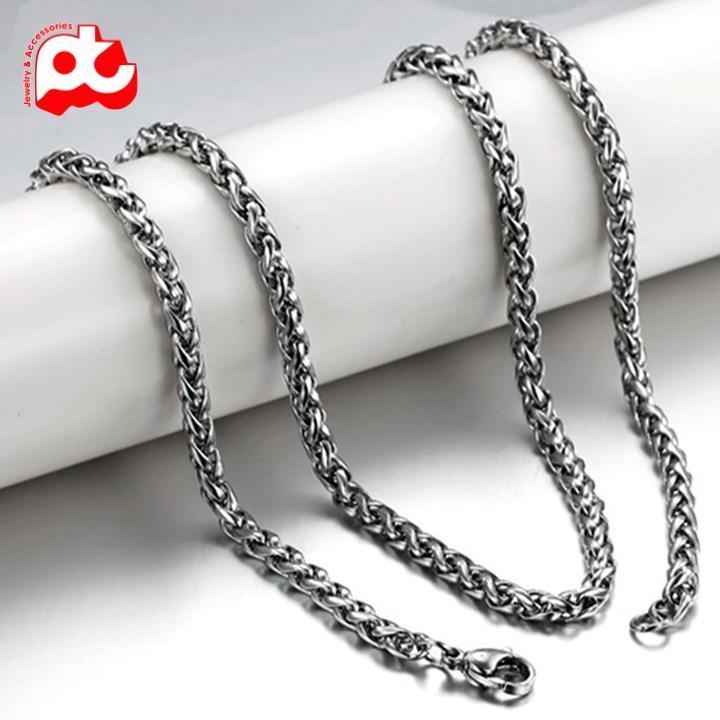 Dây chuyền cao cấp đẹp nam titan thép không gỉ bông dừa xoắn trangsucpt kích cỡ 3mm trắng PTDCNA16