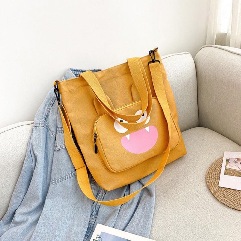 Túi tote Túi Vải Bố hình thú 2 răng siêu cưng Nữ Đi học Balo Ulzzang