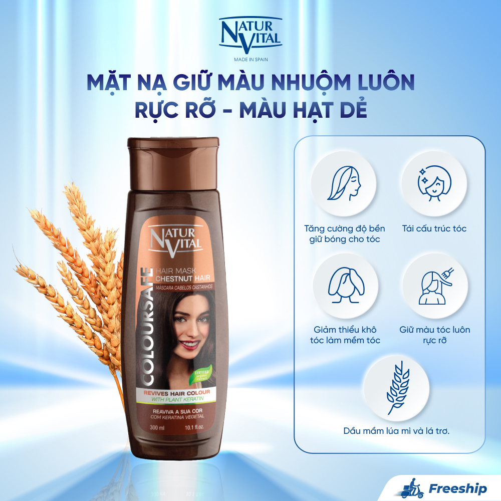 Mặt Nạ Tóc NaturVital Colour Henna Tăng Cường Độ Sáng Bóng, Làm Mềm Cấu Trúc Tóc & Giữ Màu Nhuộm Luôn Rực Rỡ - Màu Hạt Dẻ