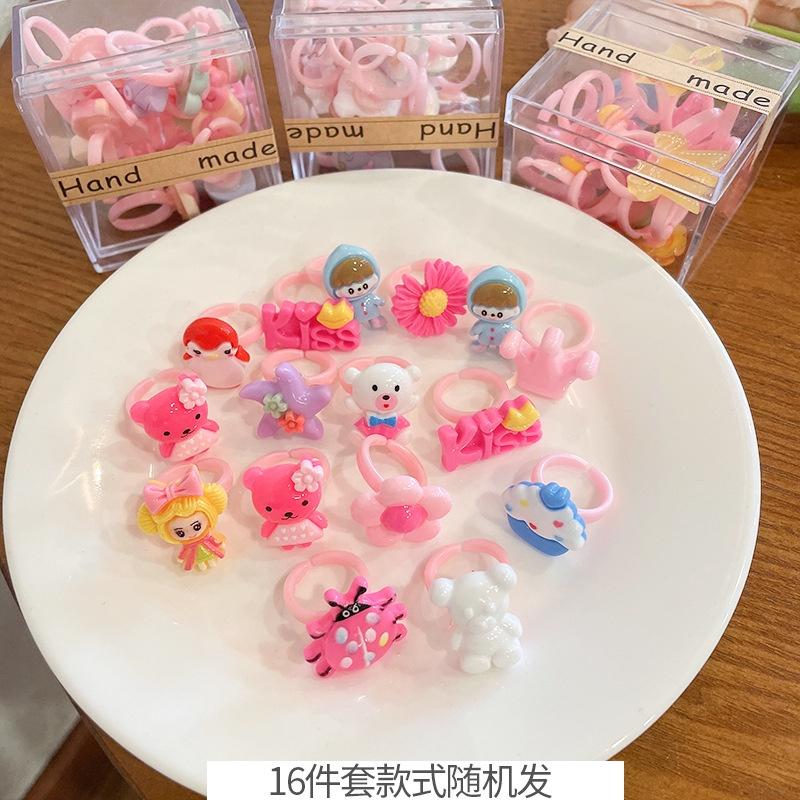 Hộp 16 nhẫn đáng yêu nhiều hình cho bé gái
