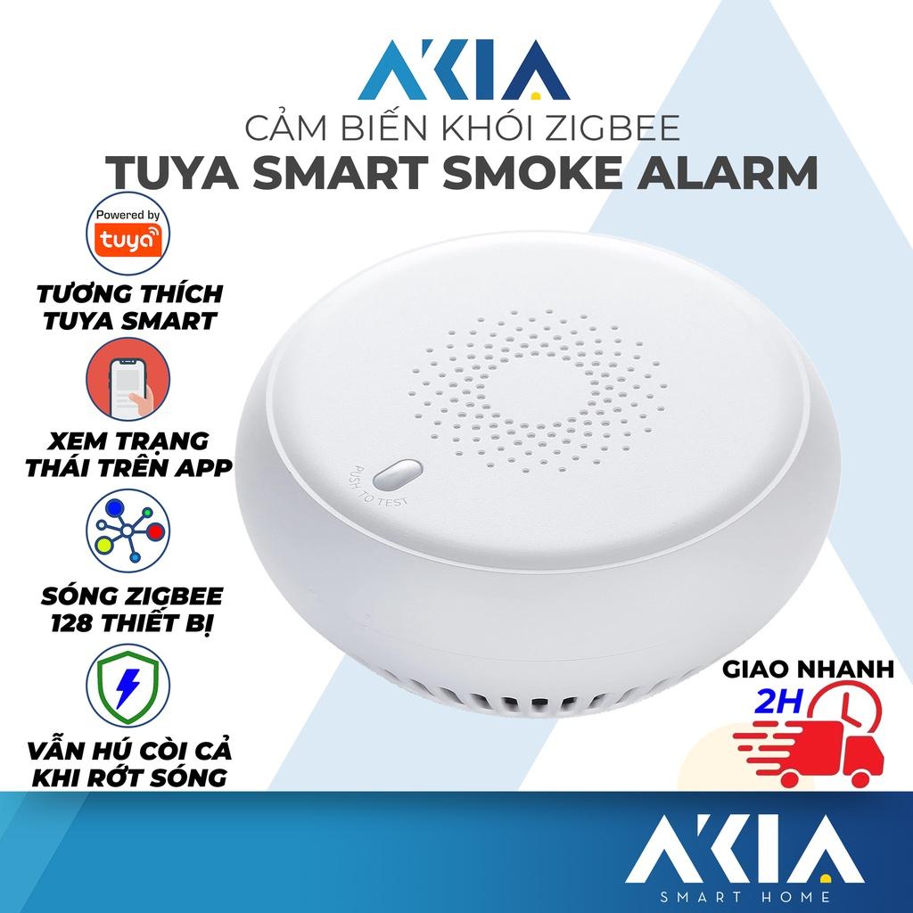 Cảm biến khói Tuya AKIA Zigbee, thiết bị báo cháy sensor Photoelectric cực nhạy, kết nối app Smart Life