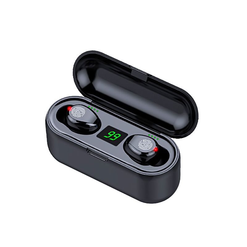 F9 chạm vào tai nghe bluetooth 5.0 TWS với năng lượng cho thấy tai nghe thực sự chuyển động không dây