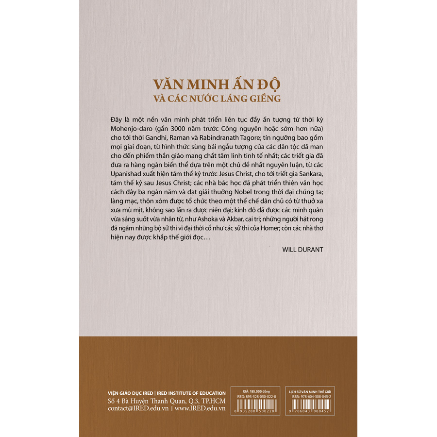 Sách IRED Books - Lịch sử văn minh thế giới phần 1: Di sản phương Đông, tập 2: Văn minh Ấn Độ và các nước láng giềng - Will Durant