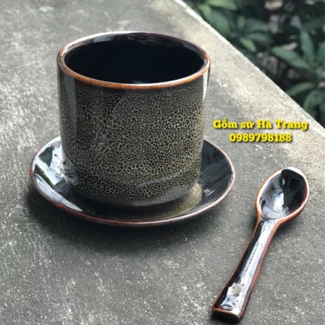 Set cốc đĩa men hoả biến Gốm sứ Bát Tràng cao cấp