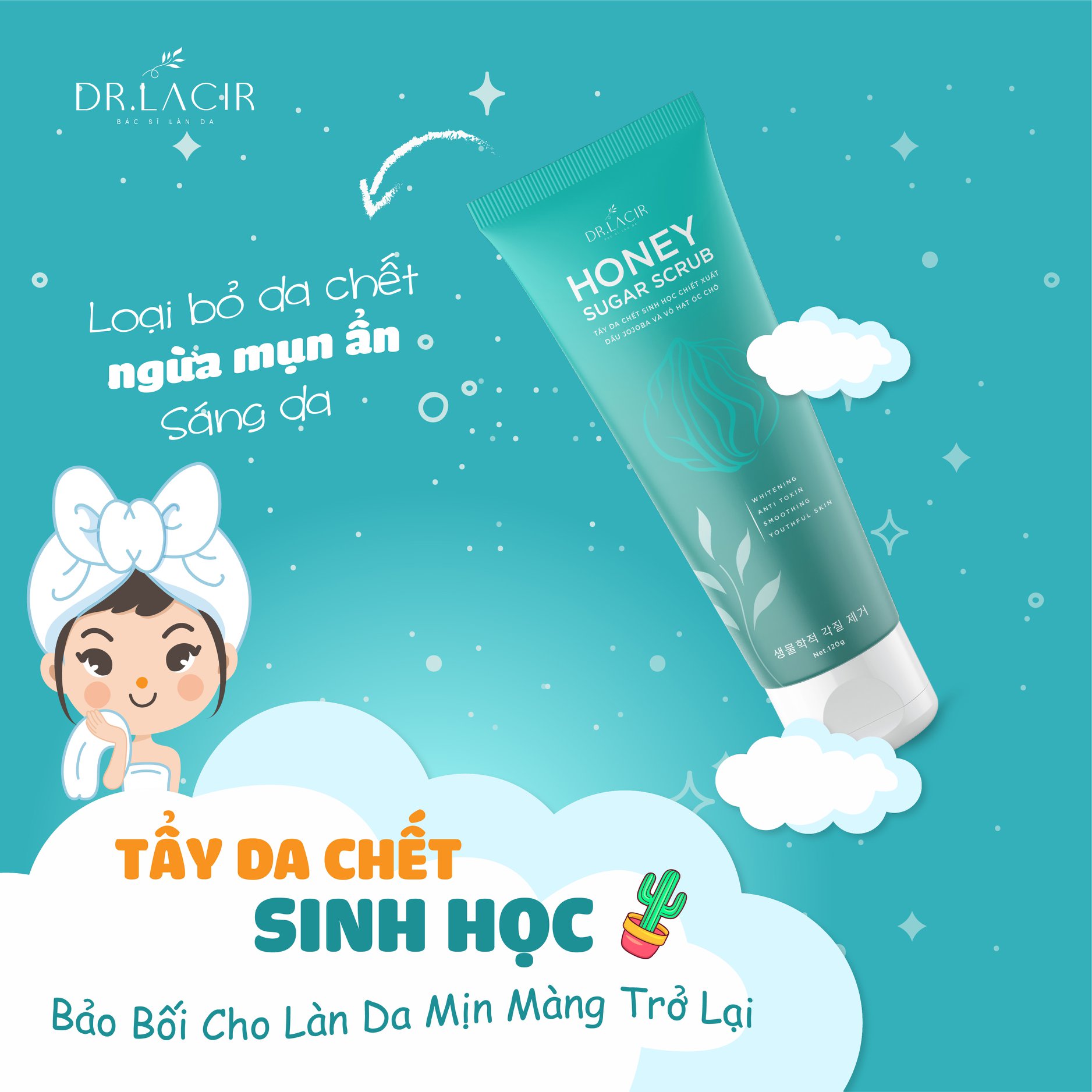 Tẩy Da Chết Sinh Học Dr Lacir - Honey Sugar Scrub 120g: Làm sạch da, không tạo kết tủa ảo