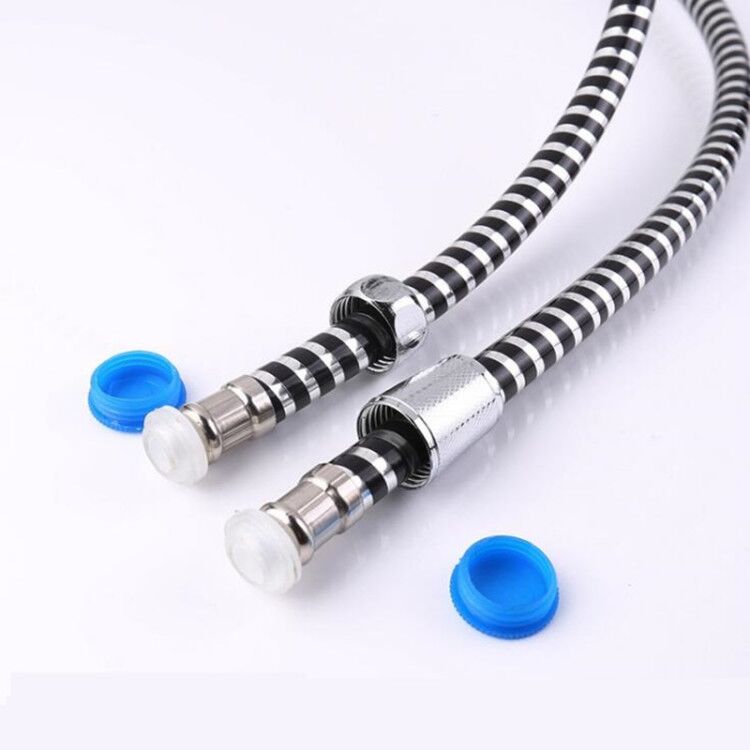 Dây cấp nước vòi sen PVC màu đen bạc - tặng kèm nắp lọc bồn rửa