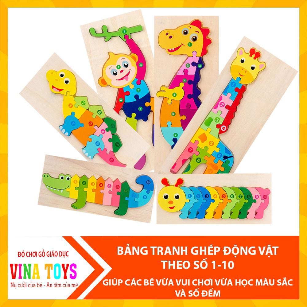 ĐỒ CHƠI GIÁO DỤC CHO BÉ BẢNG TRANH GHÉP ĐỘNG VẬT THEO SỐ TỪ 1 ĐẾN 10 - ĐỒ CHƠI GỖ THÔNG MINH VINATOYS