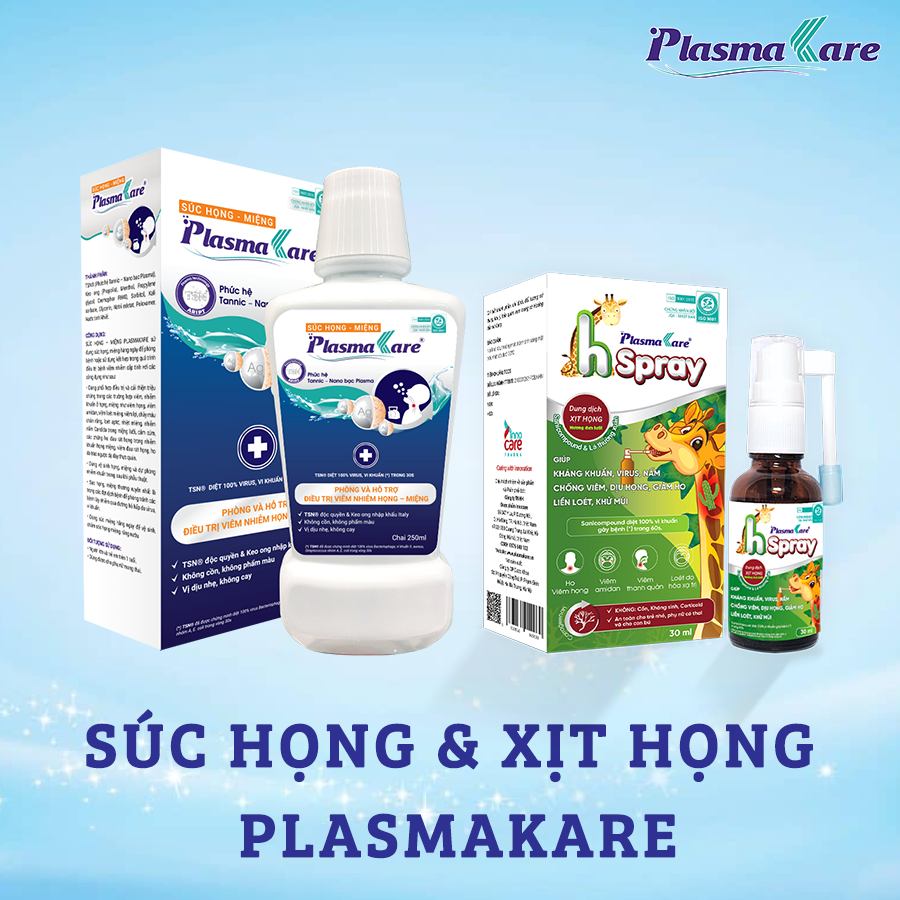 Combo 01 nước súc miệng họng nano bạc PlasmaKare và 01 xịt họng PlasmaKare Hspray hết ho, đau rát họng, VlÊM họng