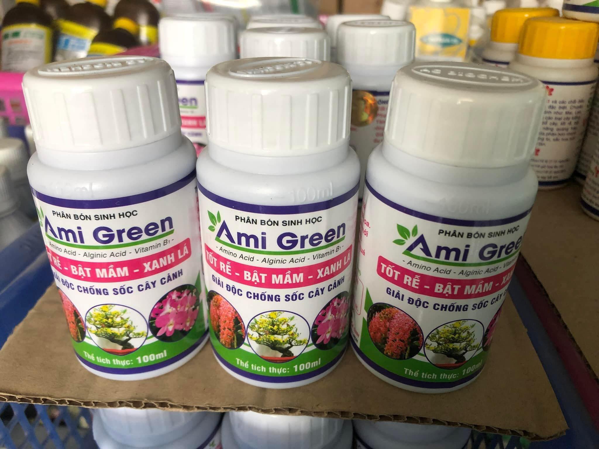 Phân bón AMI GREEN.Chuyên dùng cho lan , hồng, cây kiểng Giúp tốt rễ, bật mầm, xanh lá chai 100ml.