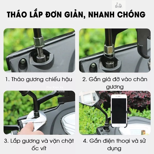 Giá Đỡ Điện Thoại Xe Máy Full Nhôm Cao Cấp