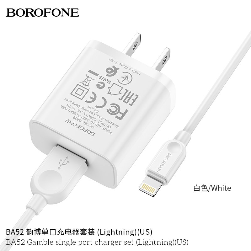 Bộ Cóc Cáp Sạc Borofone BA52 Cổng Lightning - 1 Cổng USB 2.1A chuẩn US- Hàng Nhập Khẩu ( Giao màu ngẫu nhiên)