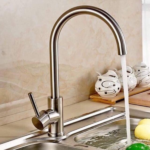Vòi rửa bát nóng lạnh inox 304 xịn, vòi chậu rửa bát inox chuẩn không rỉ
