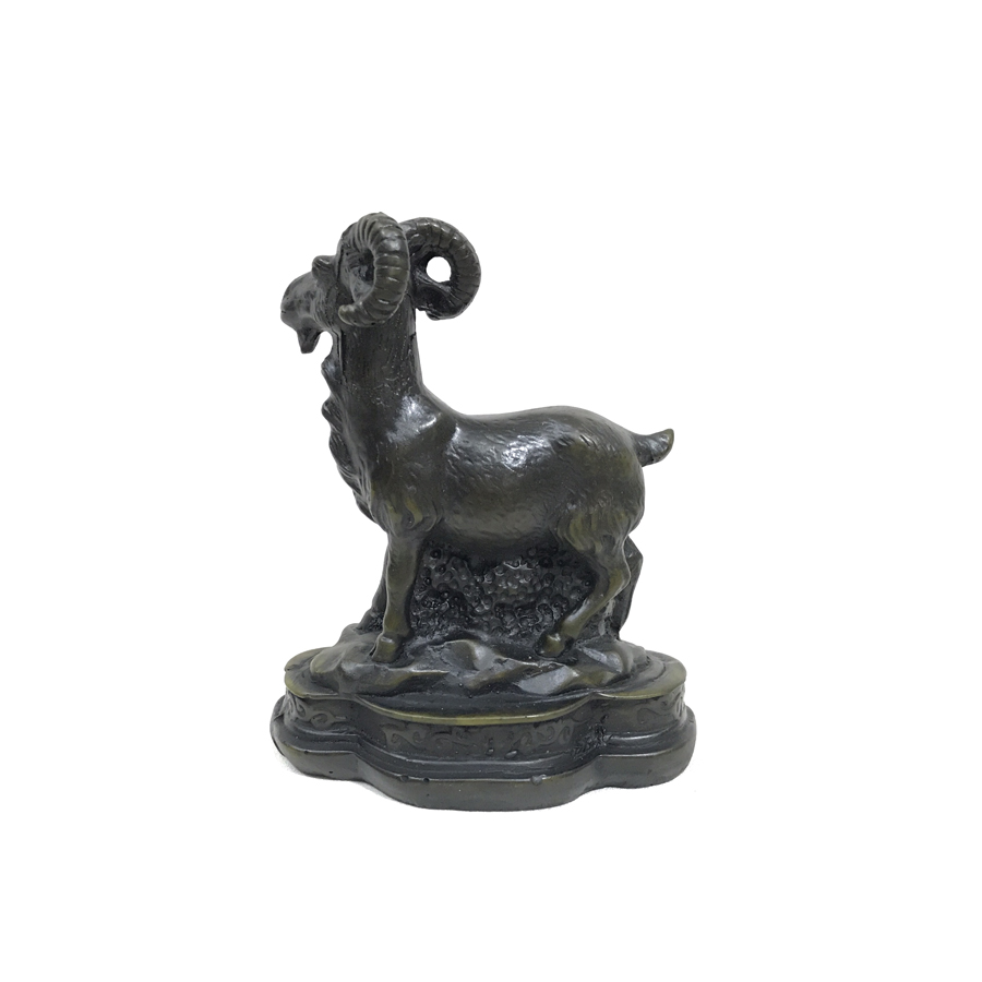 Tượng đá Dê phong thủy trang trí bàn làm việc mang may mắn tài lộc - Chiều cao 11cm - Màu nâu đen