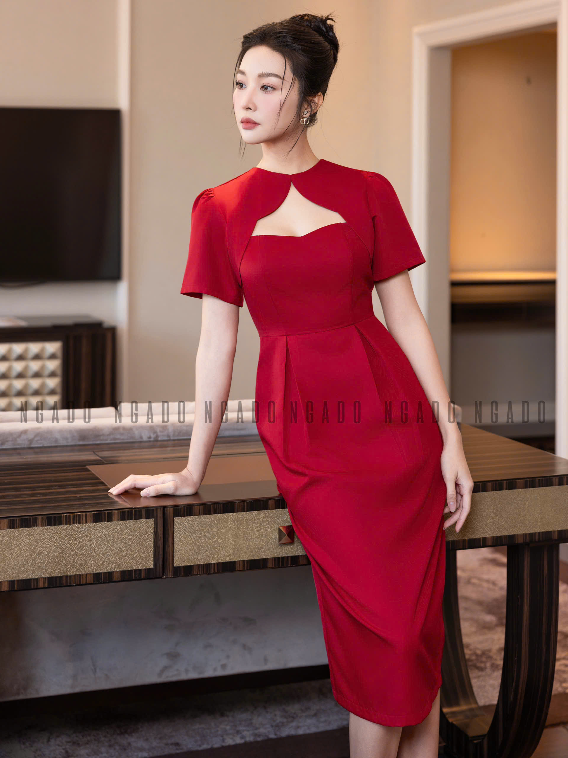 Đầm đỏ cúp ngực NGADO , đầm kiểu Nữ , đầm công sở , dự tiệc
