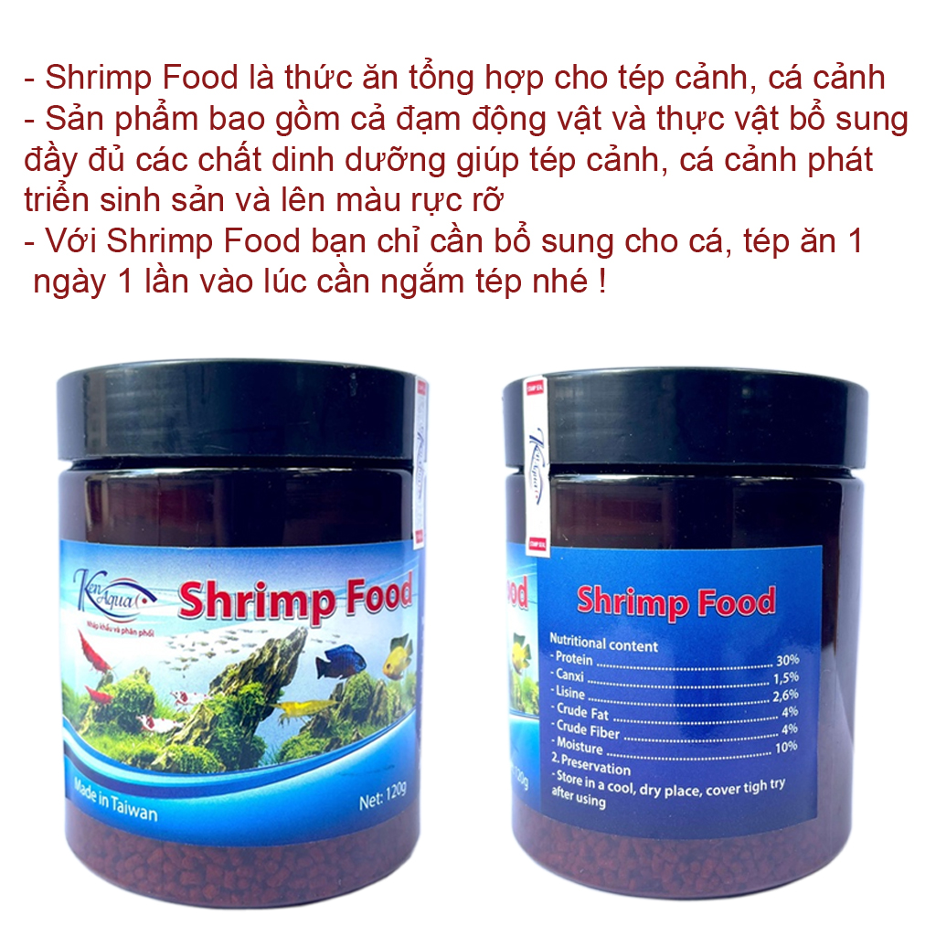 Thức ăn cho cá cảnh, tép cảnh Shrimp Food 120Gr siêu đạm, kích màu, tăng size cao câp, hiệu quả