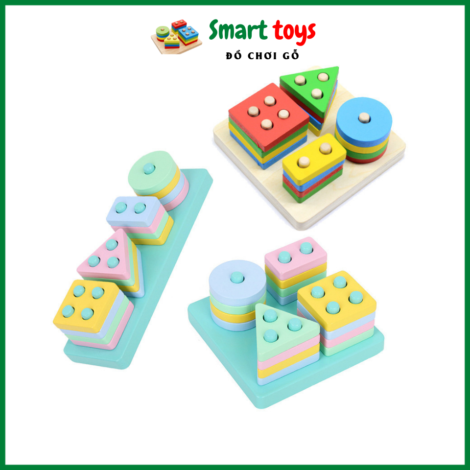 Đồ chơi bé gái bé trai, xếp hình lắp ghép khối hình học cho bé 1-3 tuổi Smart Kids