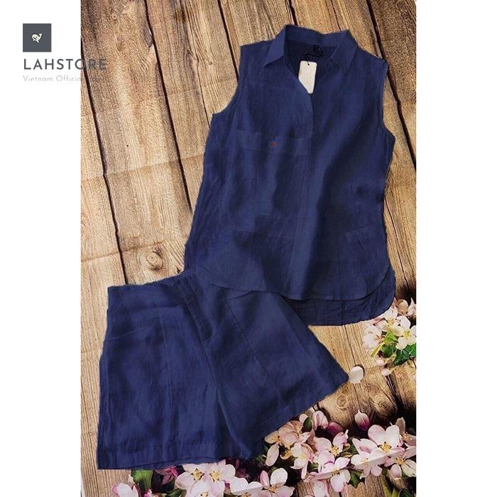 Đồ bộ nữ mặc nhà sát nách cổ bẻ LAHSTORE, chất liệu linen cao cấp, kiểu dáng form rộng thích hợp từ 45 đến 70kg