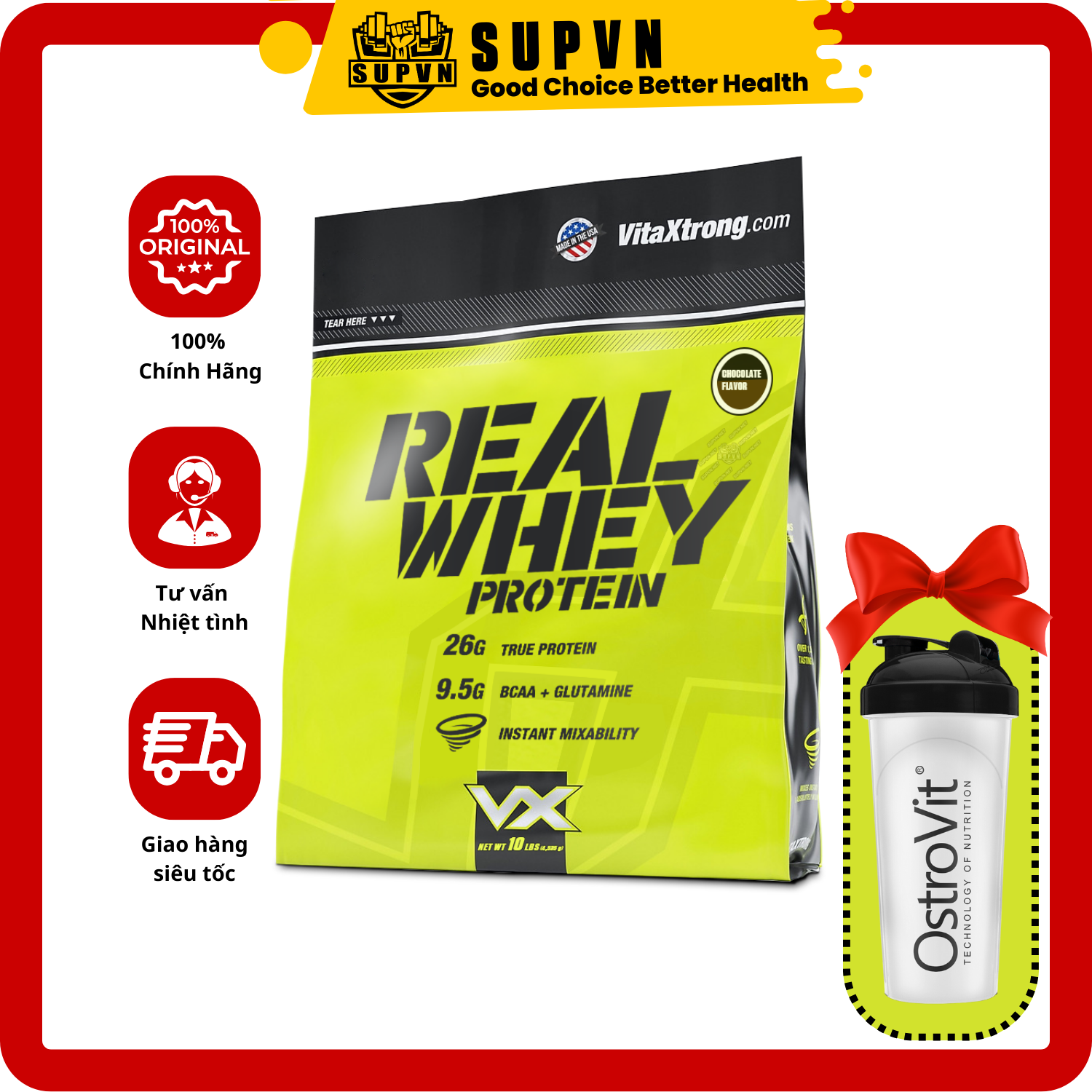 VitaXtrong - 100% Real Whey Protein (10 Lbs) - Tặng Bình Lắc Ngẫu Nhiên