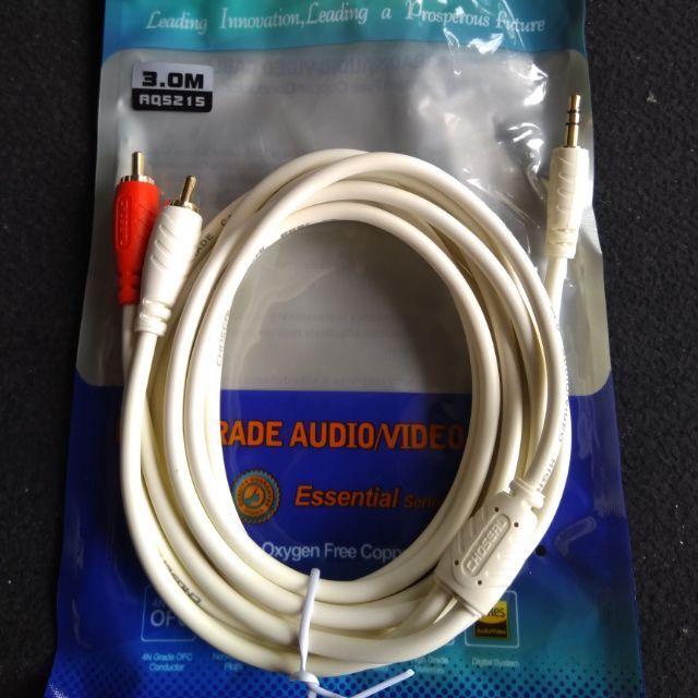 Dây loa 1 đầu 3.5 ra 2 AV dài 10m Dây cáp chắc chắn Đầu rắc bằng đồng giúp tiếp xúc tốt
