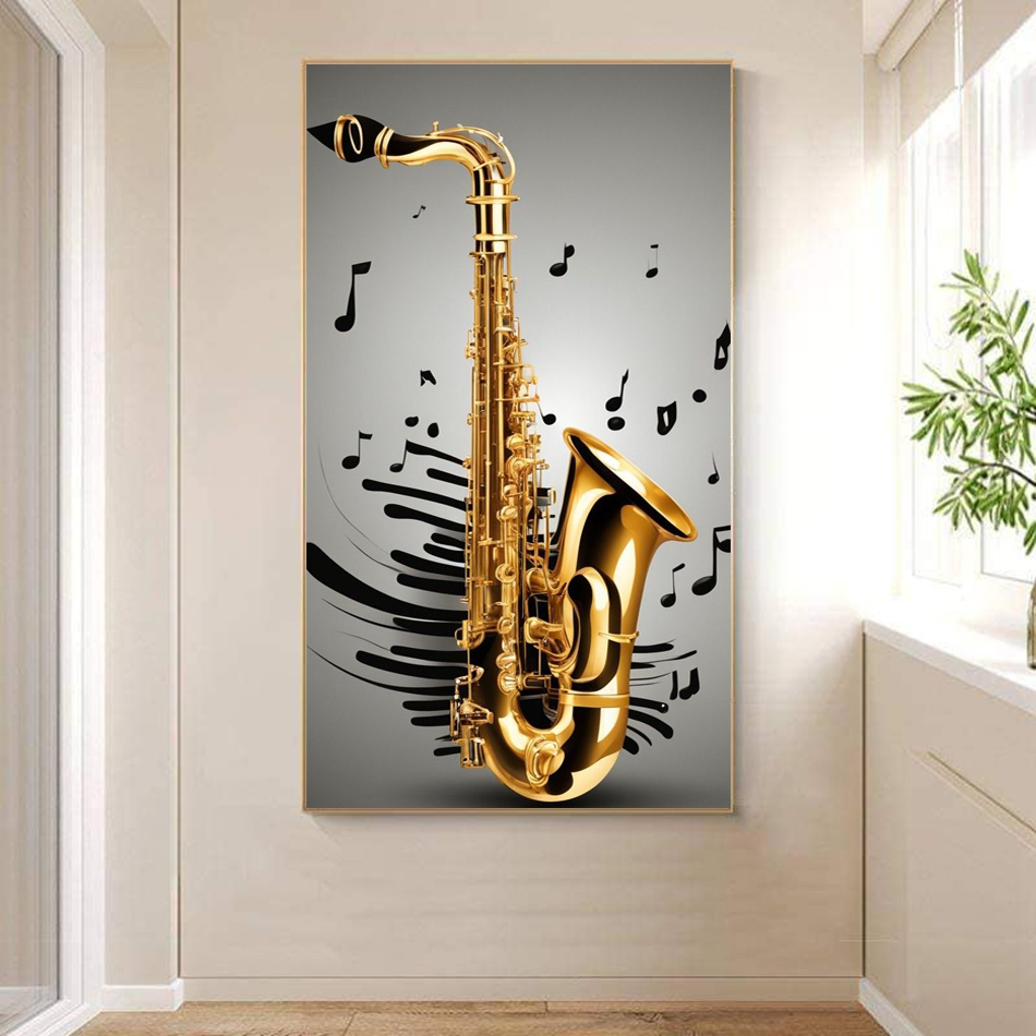 (HCM) Tranh treo tường Saxophone trang trí decor lớp học nhạc, phòng thu âm kèm đinh treo