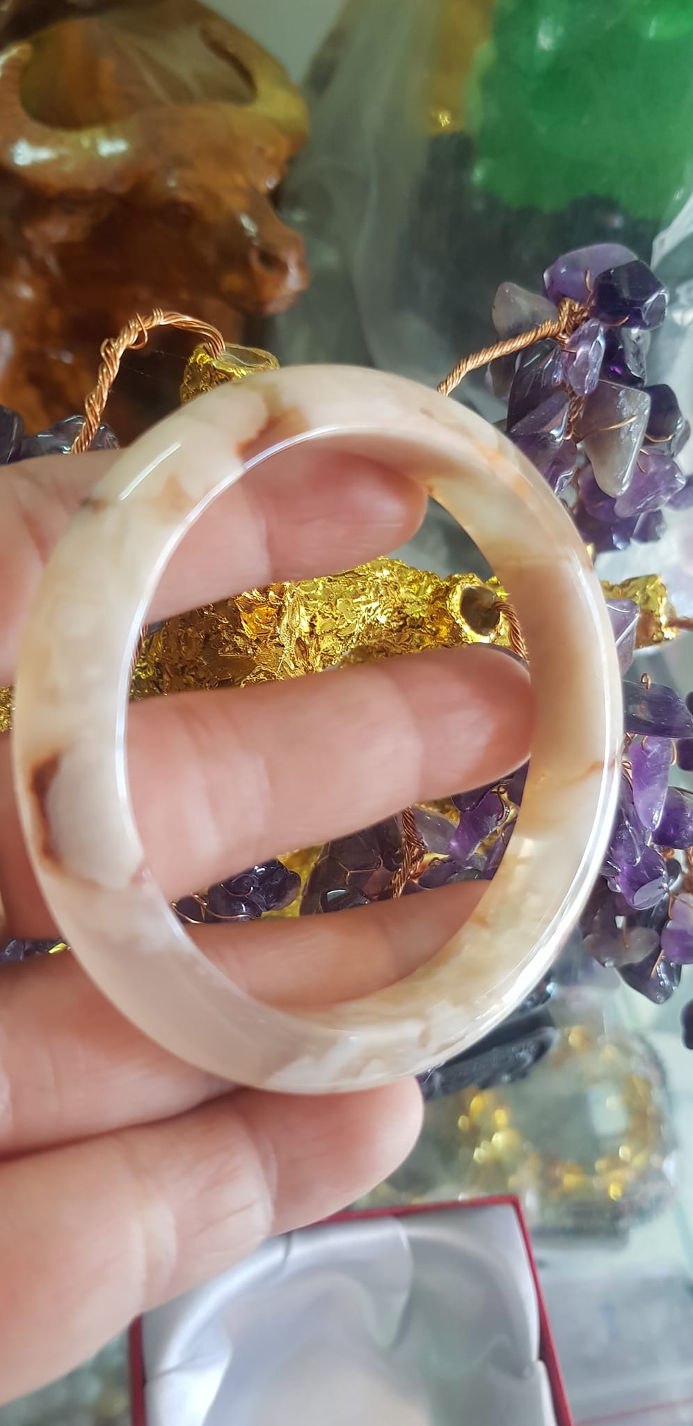 Vòng đeo tay Nữ Bản Hẹ Đá Mã Não Hoa Rau Câu Vòng tay Ni 53mm x Cao 10mm x dầy 7mm bóng đẹp Nữ 50kg - 53kg đeo xinh màu hoa nhẹ nhàng rất xinh xắn ạ