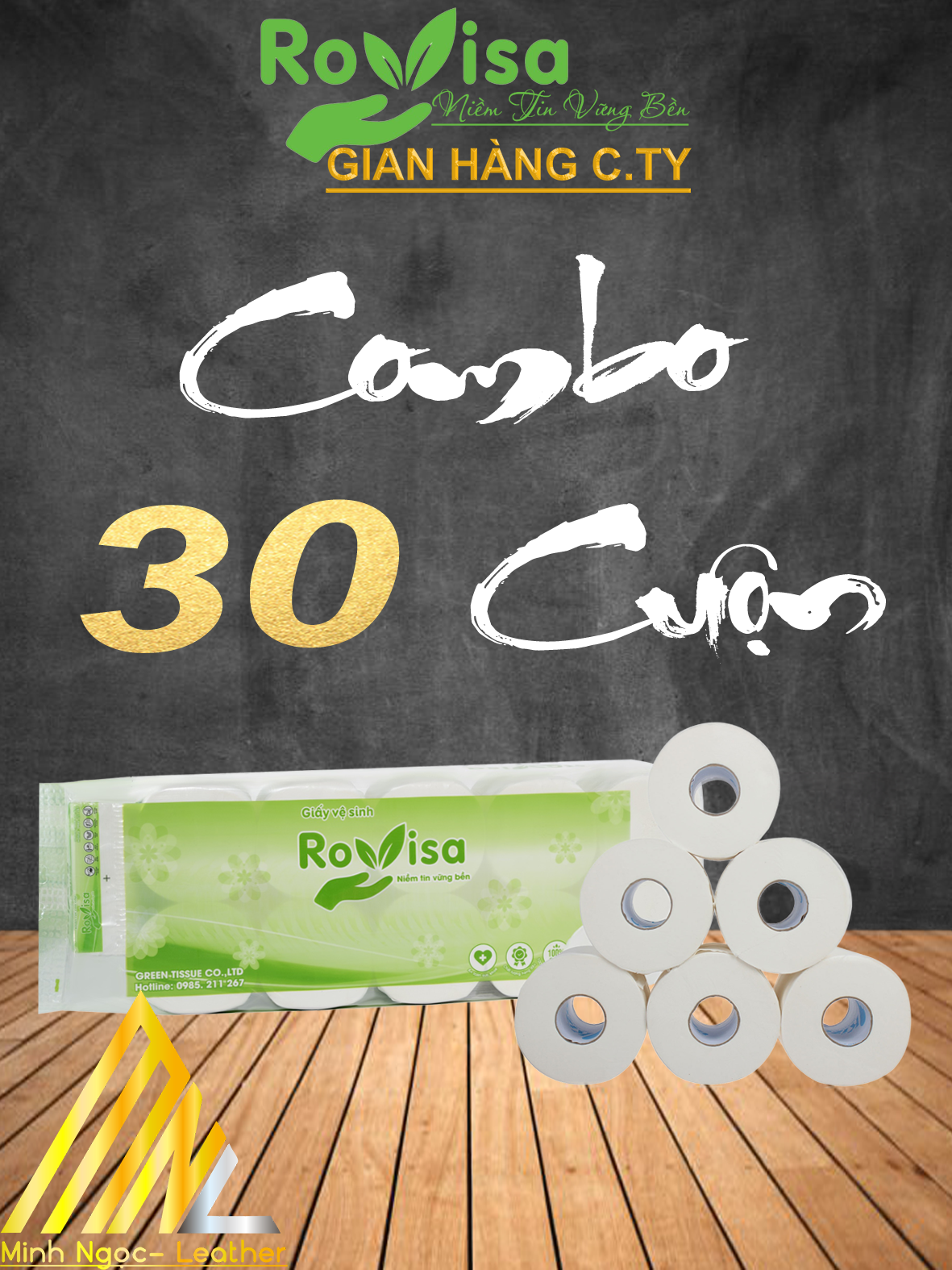 Combo 3 bịch 30 cuộn tổng 3kg giấy vệ sinh 4 lớp có lõi  siêu mịn, siêu dai cao cấp ROVISA không làm tắc bồn cầu