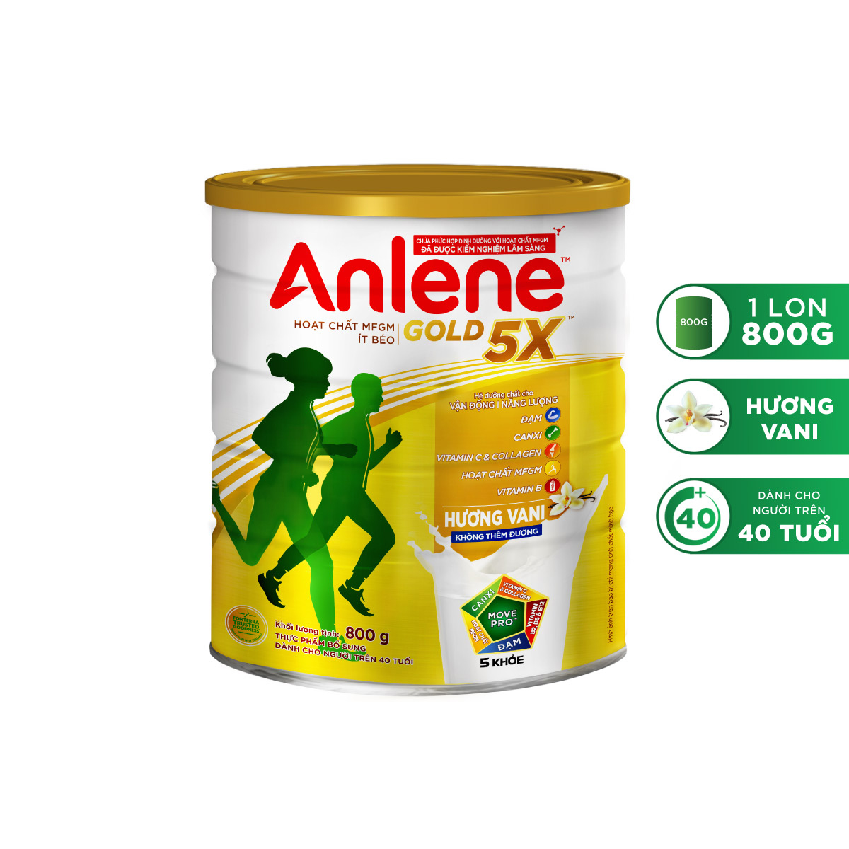 Combo 02 Sữa Bột Anlene Gold 5X Hương Vanilla (Hộp thiếc 800g) - Tặng dù