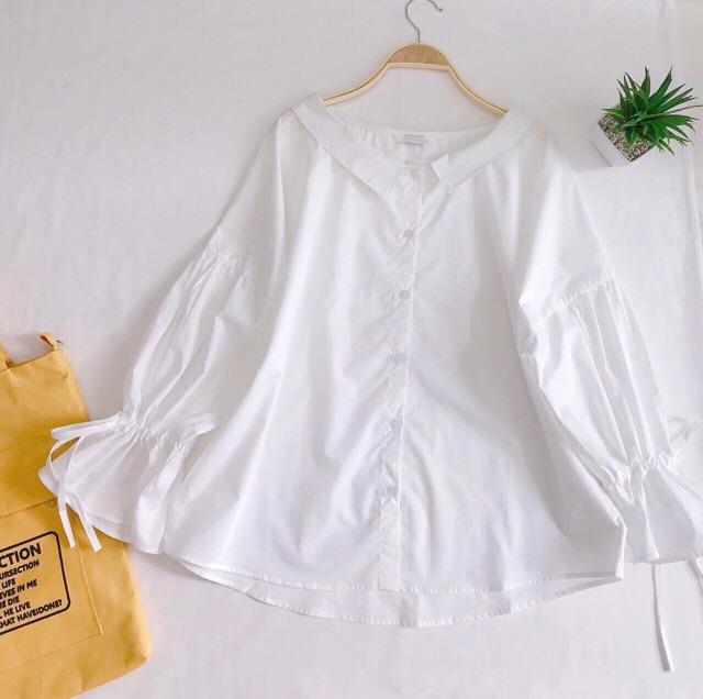 Áo sơ mi oversize tay cột nơ