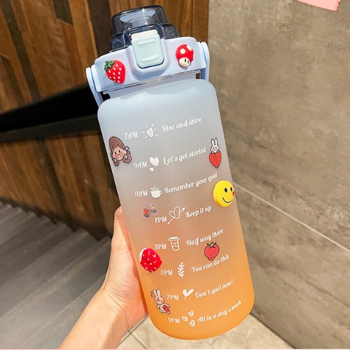 Bình nước 2 lít giữ nhiệt tặng kèm sticker cute bình đựng nước 1 lít có vòi tập thể thao chia vạch mini 2000ml, Chai đựng nước báo giờ cho người lười uống nước