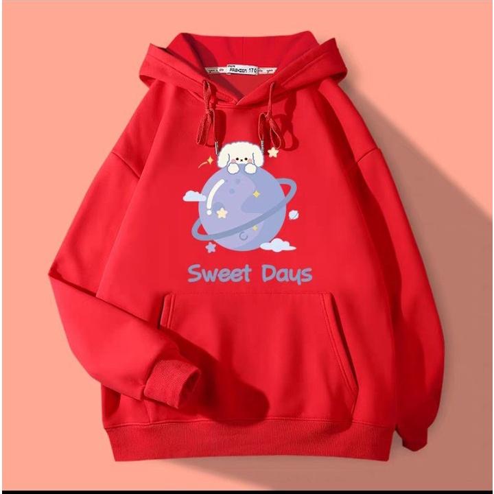 Áo hoodies cừu trắng vũ trụ chất nỉ bông phom unisex nam nữ mặc đều đẹp