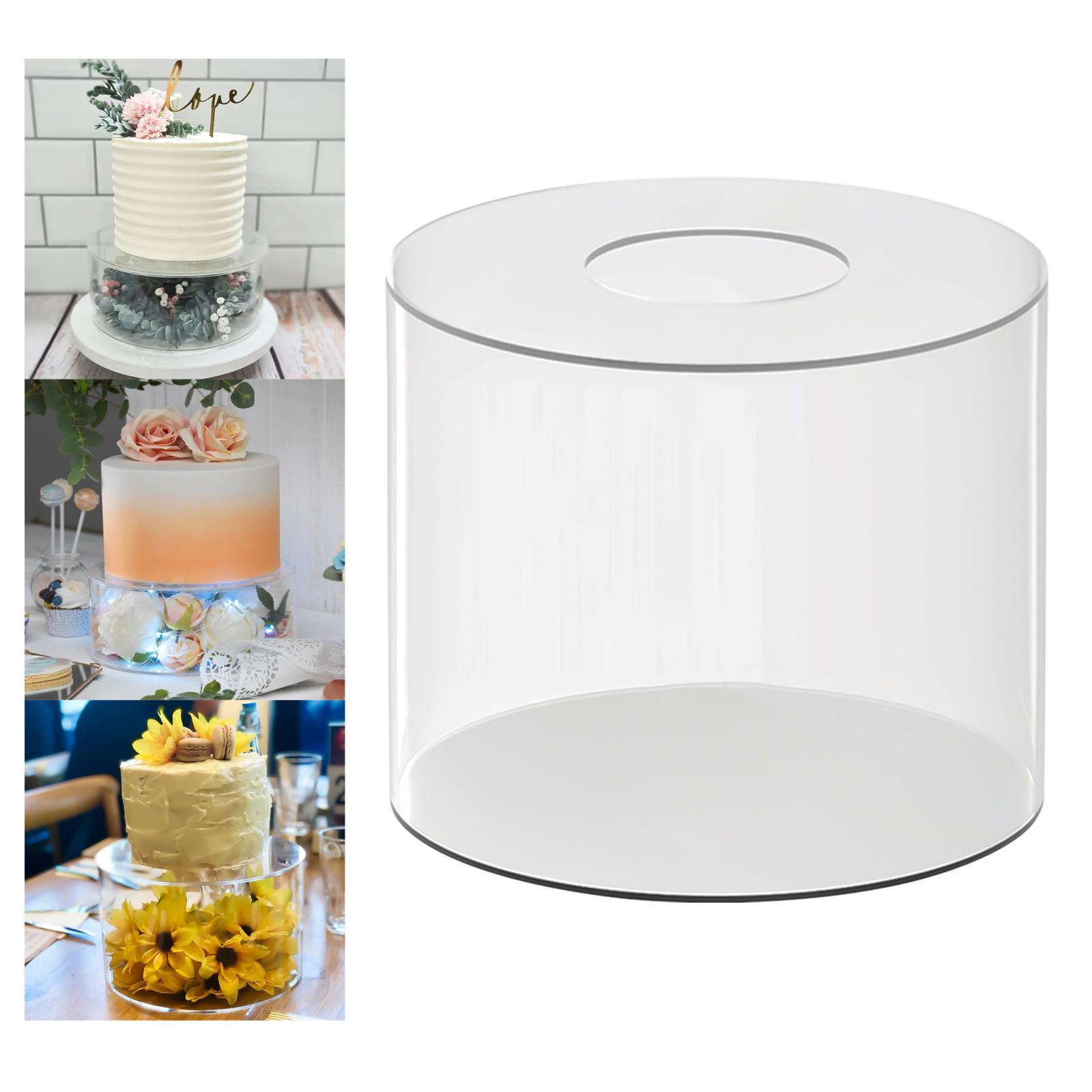 Cake Display Box Cylinder Stand Round Decorative Cake Tray Clear Acrylic Cake Stand Cake Tier for Birthday Display Food Tabletop Party Decor