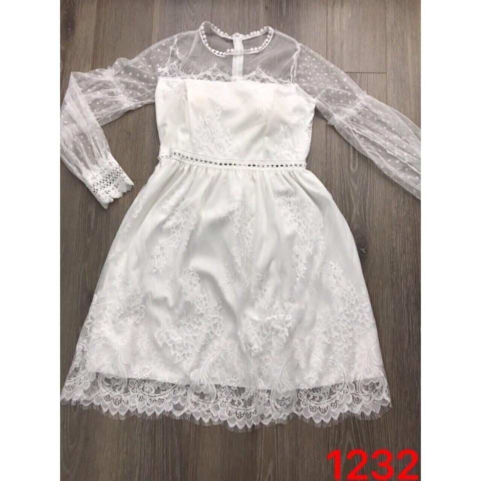 Đầm ren xòe tay dài phối lưới