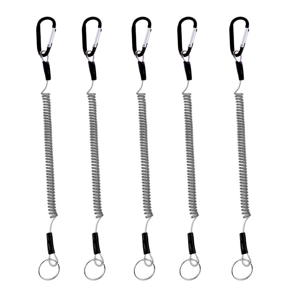 Booms Fishing Coiled Lanyard or Safety Rope Wire Steel Inside 27cm