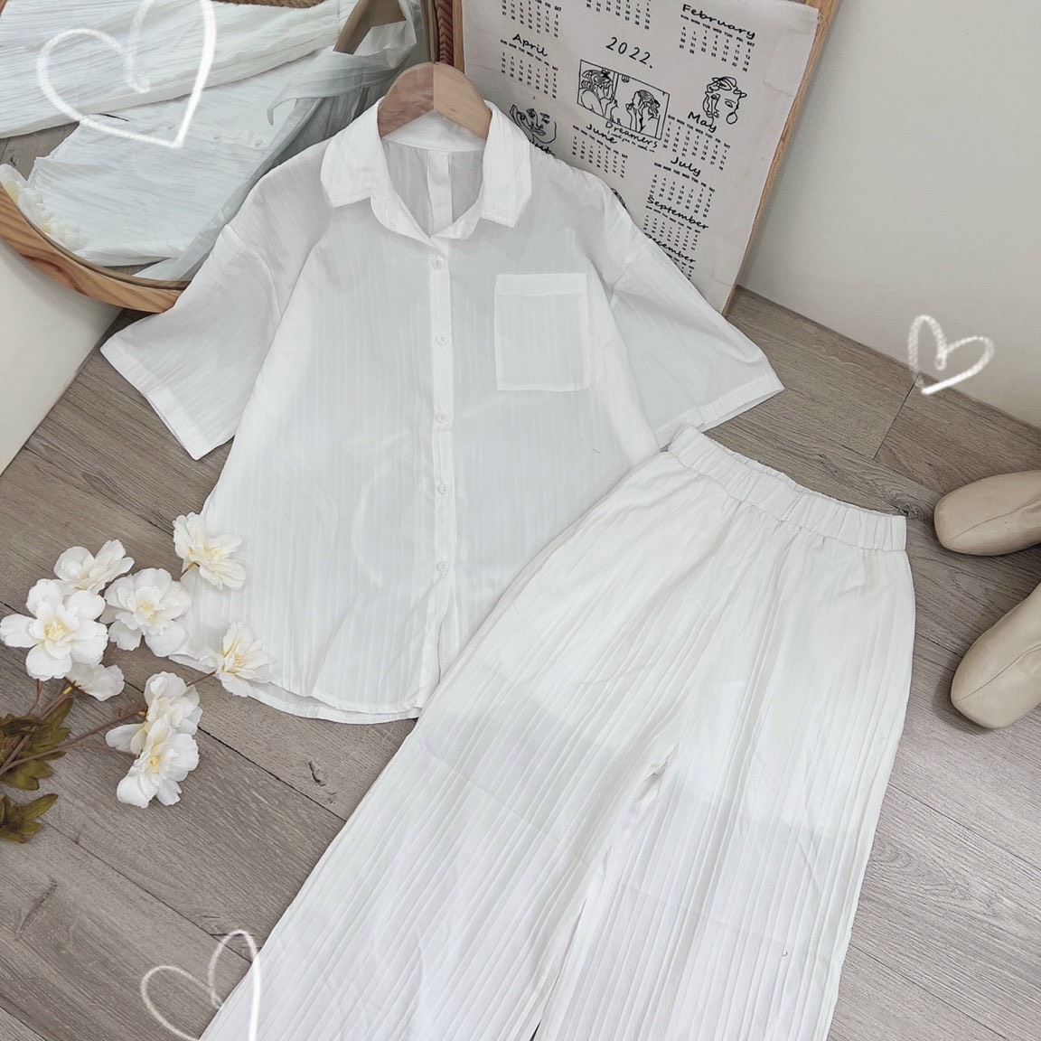 SET ÁO SƠ MI XẺ LƯNG + QUẦN ỐNG RỘNG