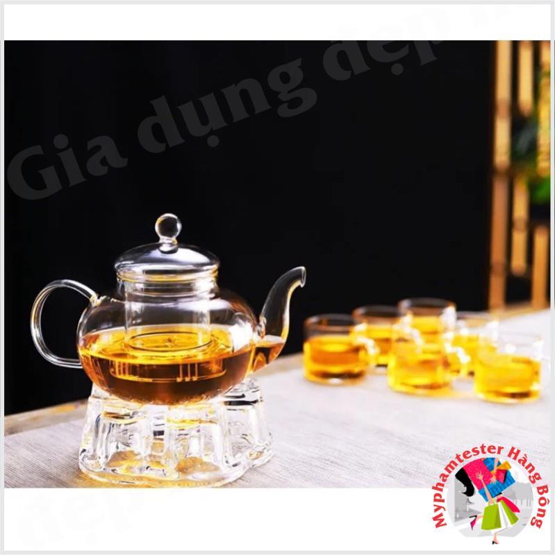 Combo ấm trà lọc 600ml và đế nến tim thuỷ tinh