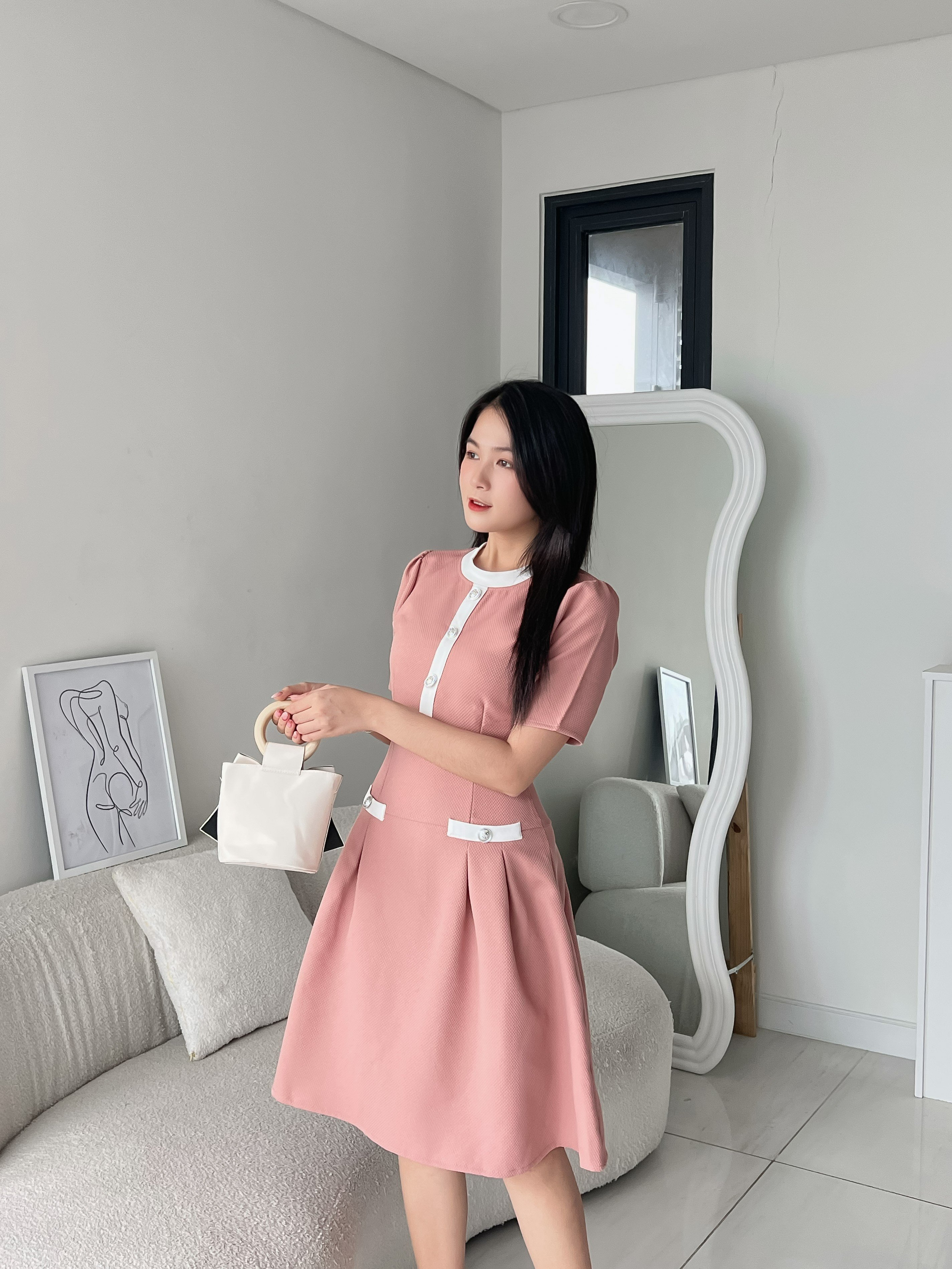 [HCM] Đầm xòe phối cổ trụ trắng DA050 - Lady Fashion - Khánh Linh Style