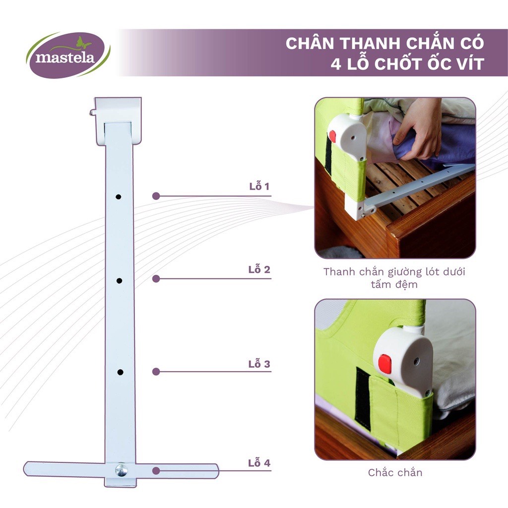 Thanh chắn giường ngủ an toàn cho bé Mastela BR002 - loại 1 thanh không khớp nối - Chính hãng bảo hành 1 năm