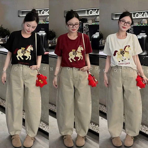 Áo Phông Thêu Ngựa Chất Mì Sịn Mềm Mịn Form Freesize 45 kg tới 60 kg Xinh Xắn