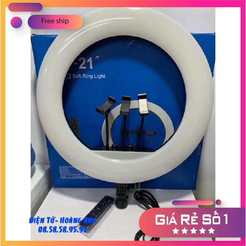 Đèn Livestream size 54 cm + chân 2m1+điều khiển+3 kẹp điện thoại, hỗ trợ chụp ảnh make up trang điểm nhiều chế độ sáng